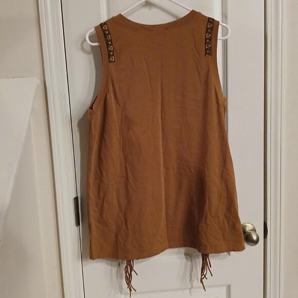 NWT western tank top with bling cow head skull feathers flowers fringe XL - Picture 5 of 5